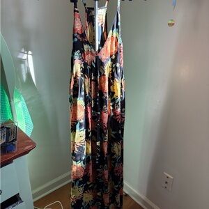 NATURAL LIFE Reyna Deep V-Neck Black Marigold Maxi Dress Floral M Medium